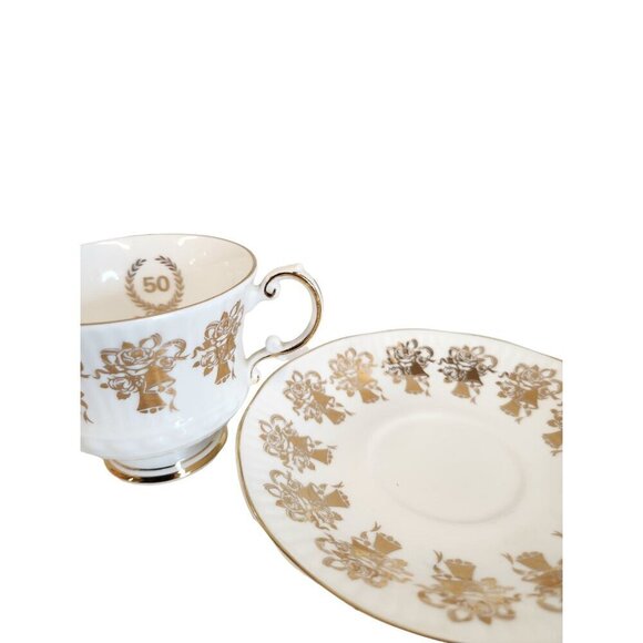 Elizabethan Staffordshire Hand Decorated 50th Anniversary Fine Bone China Tea Cu - Picture 11 of 16